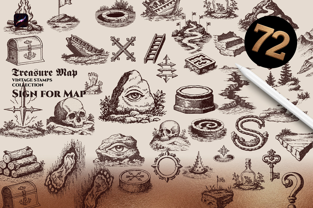 Treasure Map Procreate Brushes, a Shape Add-On by Spasibenko Art (Photo 4 of 13)