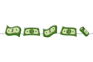 Money papers one line colored, a Finance Illustration by GraphiShop