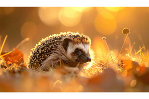 Small hedgehog walking through dry, an Animal Photo by Igor Tichonow
