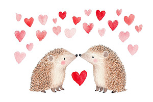 Cute hedgehogs in love with heart, an Animal Illustration by Lermont51