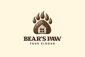 Bear Paw Rustic Lodge House Logo