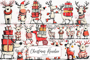 Christmas Reindeer Clipart, an Illustration by Markicha Art