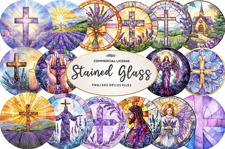 Round Lavender Blessing & Cross, an Illustration by CreationArt