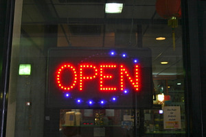 Open sign stock photo containing neon and open