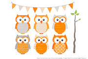Owls Clipart & Patterns in Tangerine, an Animal Illustration by Amanda Ilkov (Thumbnail 2 of 4)