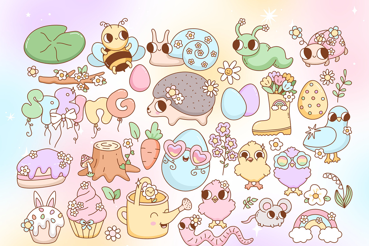 Cute Groovy Spring Clipart Bundle, a Seasonal Illustration by Huxmay (Photo 4 of 7)