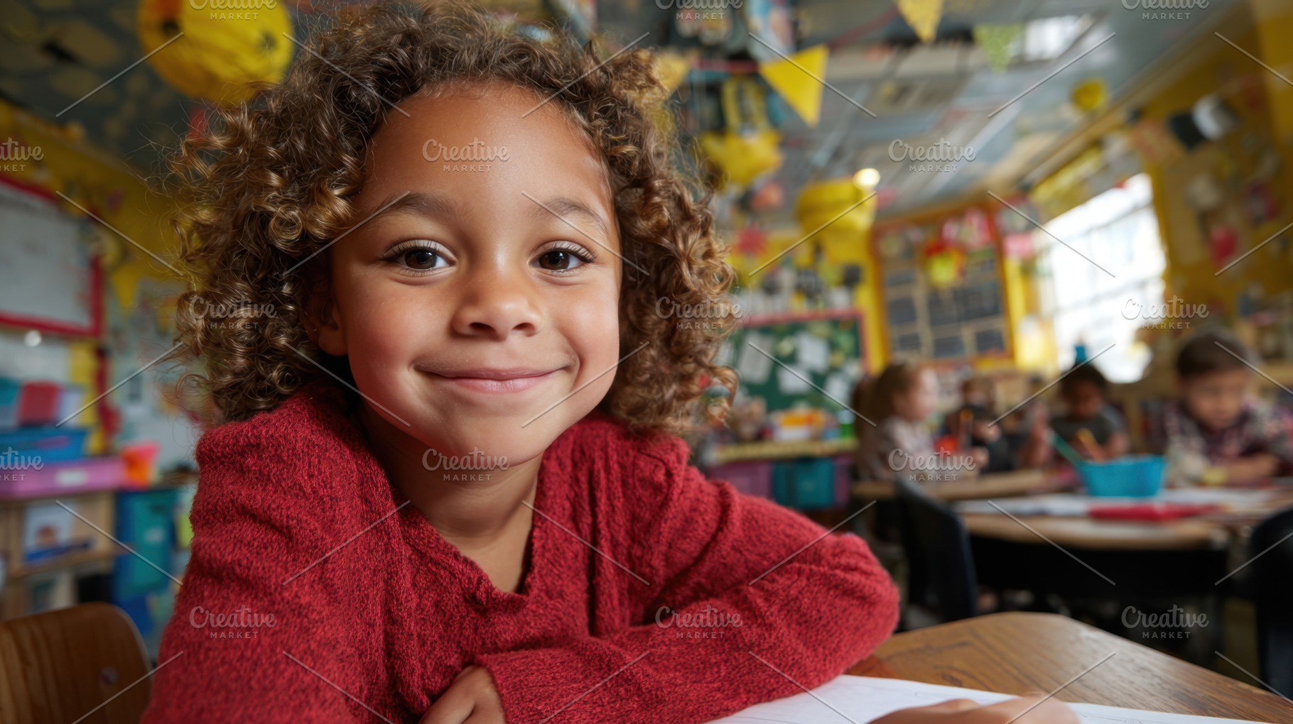 Smiling girl in classroom setting, a Photo by Beautiful things