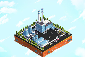 Cartoon Low Poly City Factory