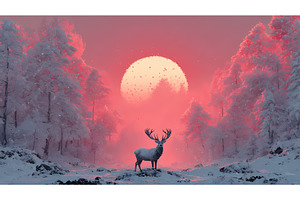 Deer with rising sun between its, an Illustration by Lukas Jonaitis SHOP