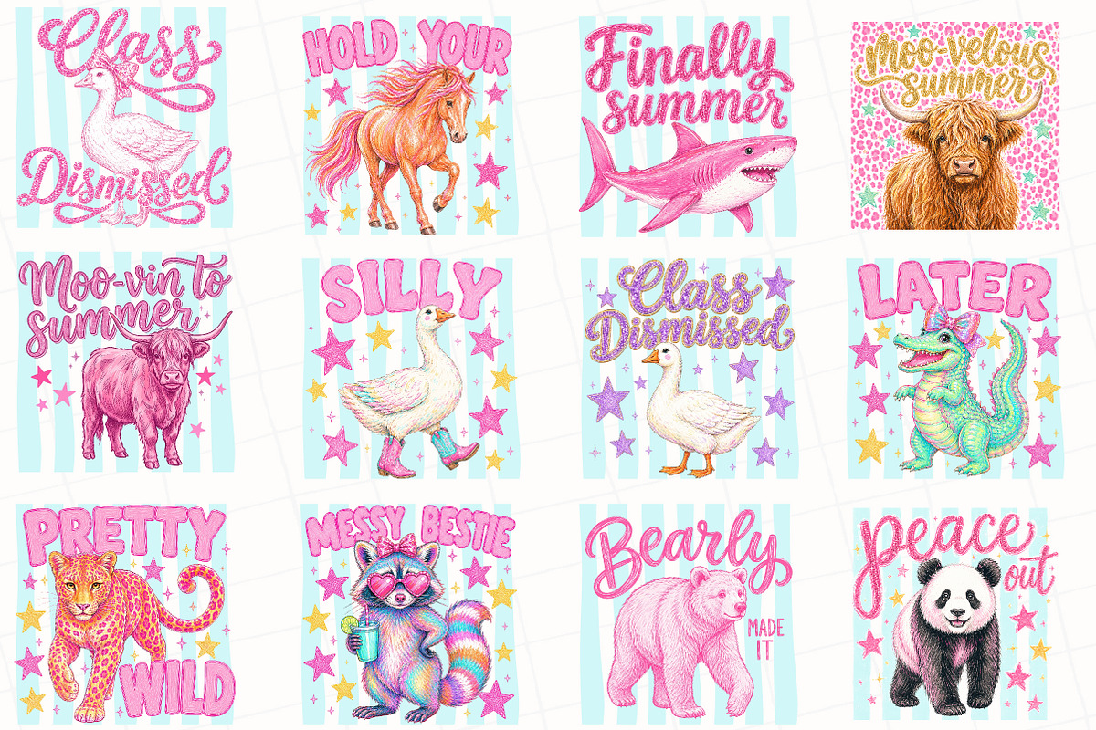 Preppy Stripe Funny Animal Bundle, a Seasonal Illustration by OK Design (Photo 3 of 6)