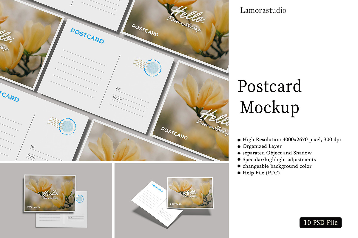 Postcard Mockup, an Advertising Mockup by lamorastudio (Photo 1 of 10)