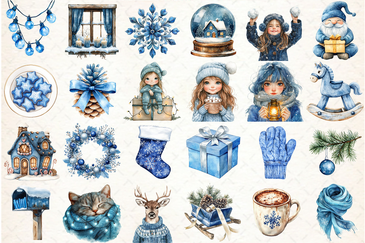 Cozy Christmas Blue Clipart, an Illustration by Libby Wishes (Photo 2 of 7)