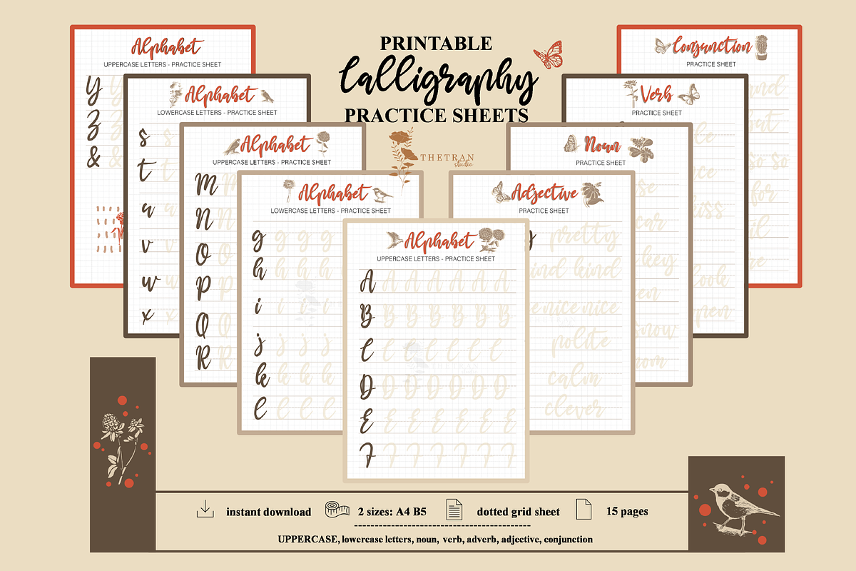 Calligraphy Practice Sheet Digital, a Stationery Template by The Tran Studio (Photo 1 of 4)