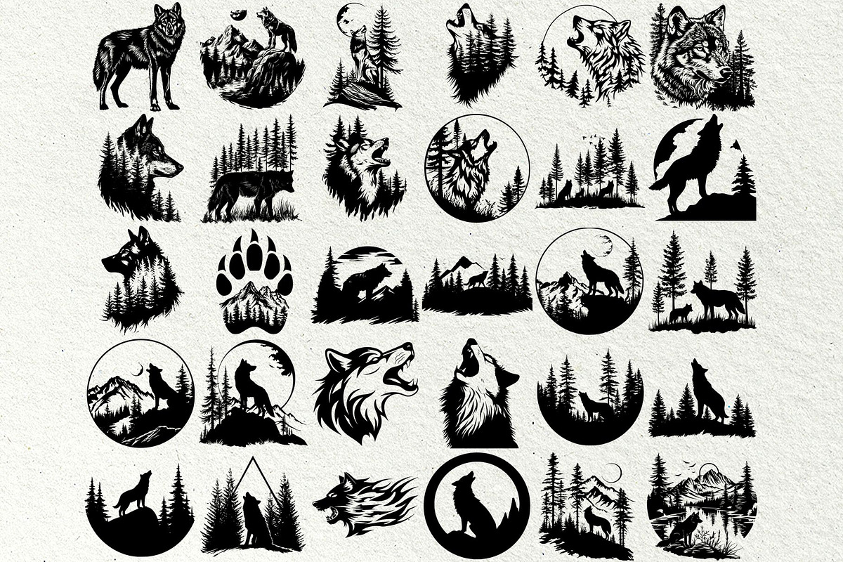 Wolf SVG Bundle. Howling Wolf, an Animal Illustration by DENIDigitalArtSudio (Photo 5 of 8)