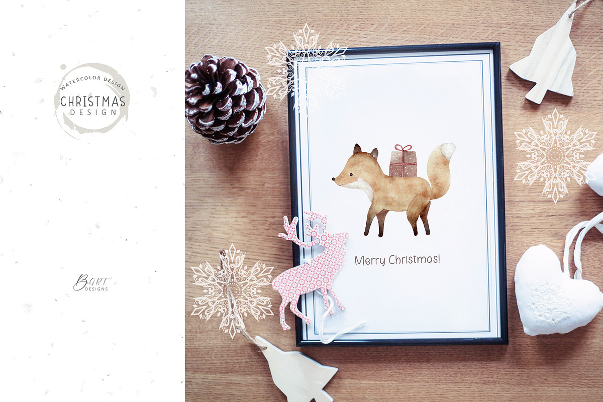 Christmas fairy forest watercolor, an Animal Illustration by BrushArtDesigns (Photo 8 of 11)