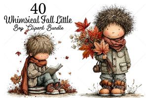 Whimsical Fall Little Boy Clipart, a Seasonal Illustration by Canvas Craft