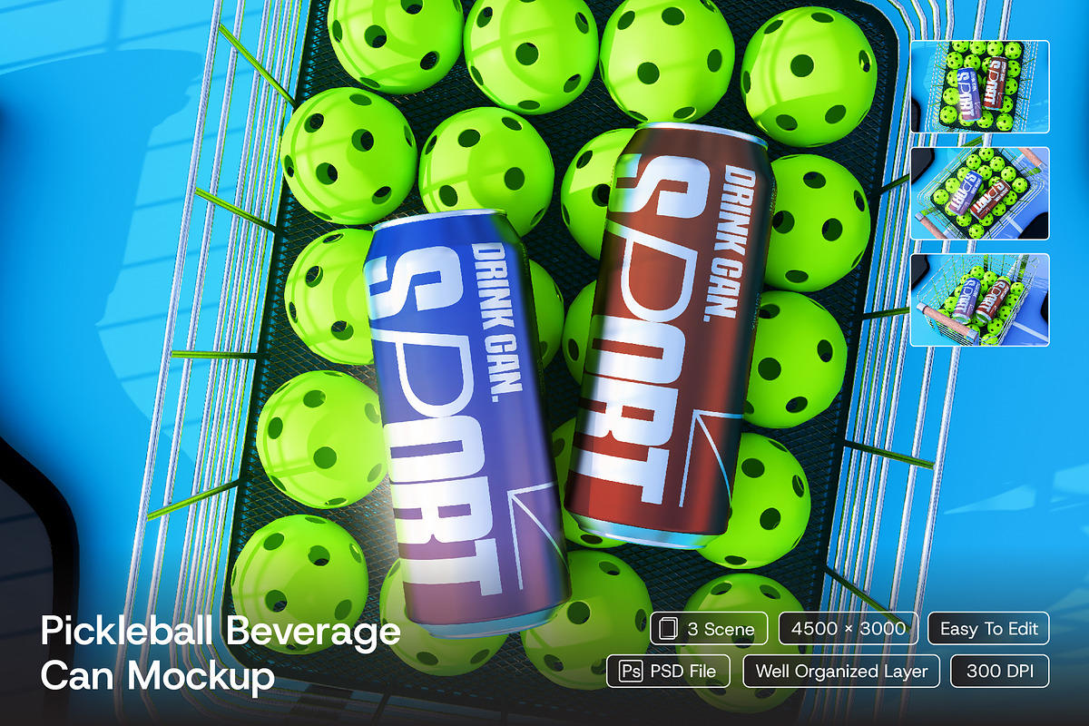 Pickleball Beverage Can Mockup, an Advertising Mockup by herutage (Photo 1 of 4)