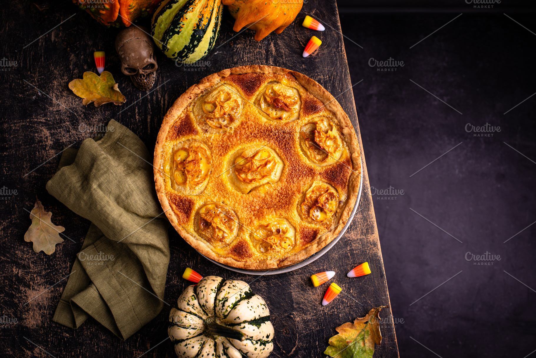 Halloween apple pie with scary faces, a Food & Drink Photo by Yulia Furman