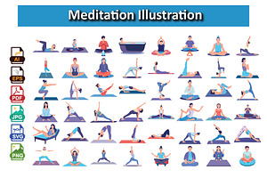 Meditation Illustration Pack, an Illustration by Vector Portal