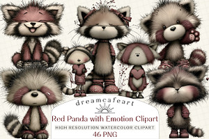 Red Panda with Emotion Clipart, an Illustration by DreamCafeArt