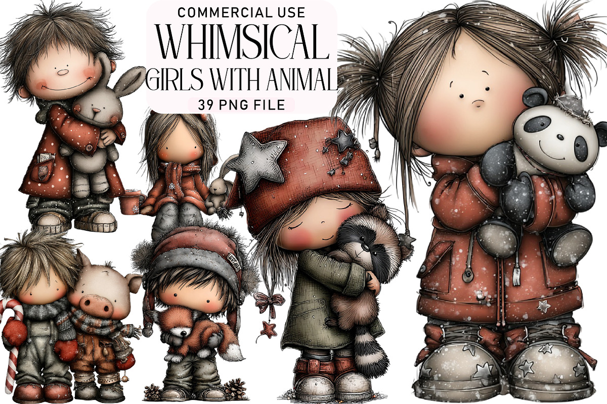 Winter Girls with Animal Friends, an Illustration by Daily.Designs (Photo 1 of 5)