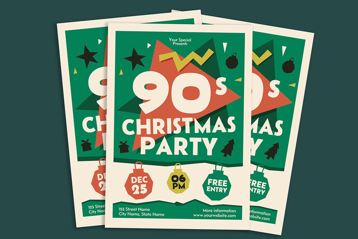 90s Christmas Party Flyer, a Flyer Template by Gumico Studio. (Photo 3 of 3)