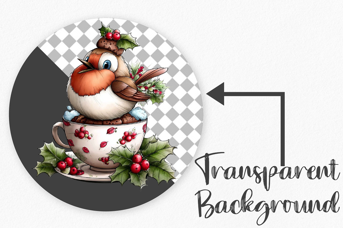 Whimsical Christmas Bird Clipart, an Illustration by Canvas Craft (Photo 2 of 6)
