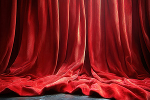 Rich red curtains draping elegantly, a Photo by Tanuart