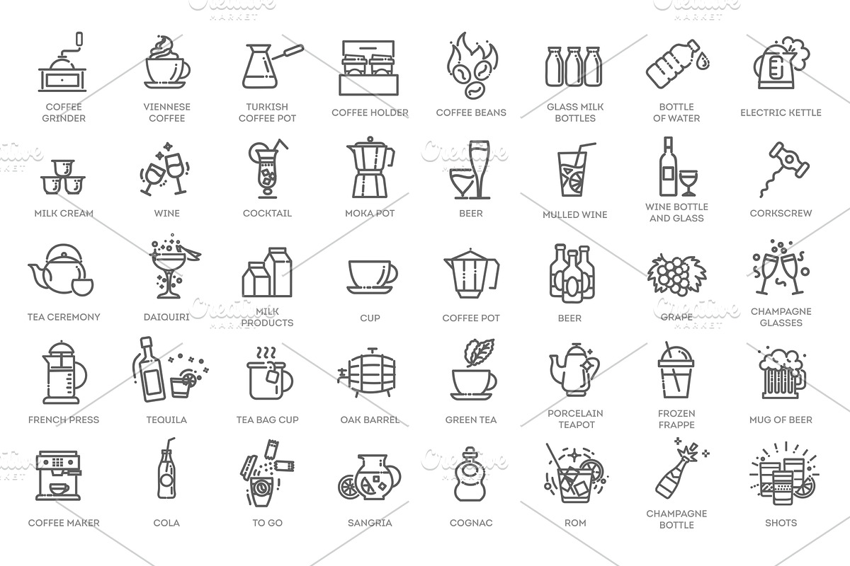Drink Icon Set, a Food Illustration by Tettygreen (Photo 1 of 3)