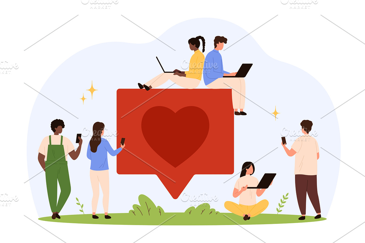 People engaging with social media, a Technology Illustration by Flashvector
