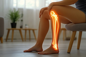 Man with glowing knee pain, a Photo by AlyaAnd