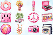 Pink Groovy Summer Clipart, an Illustration by Craft Nest (Thumbnail 4 of 6)