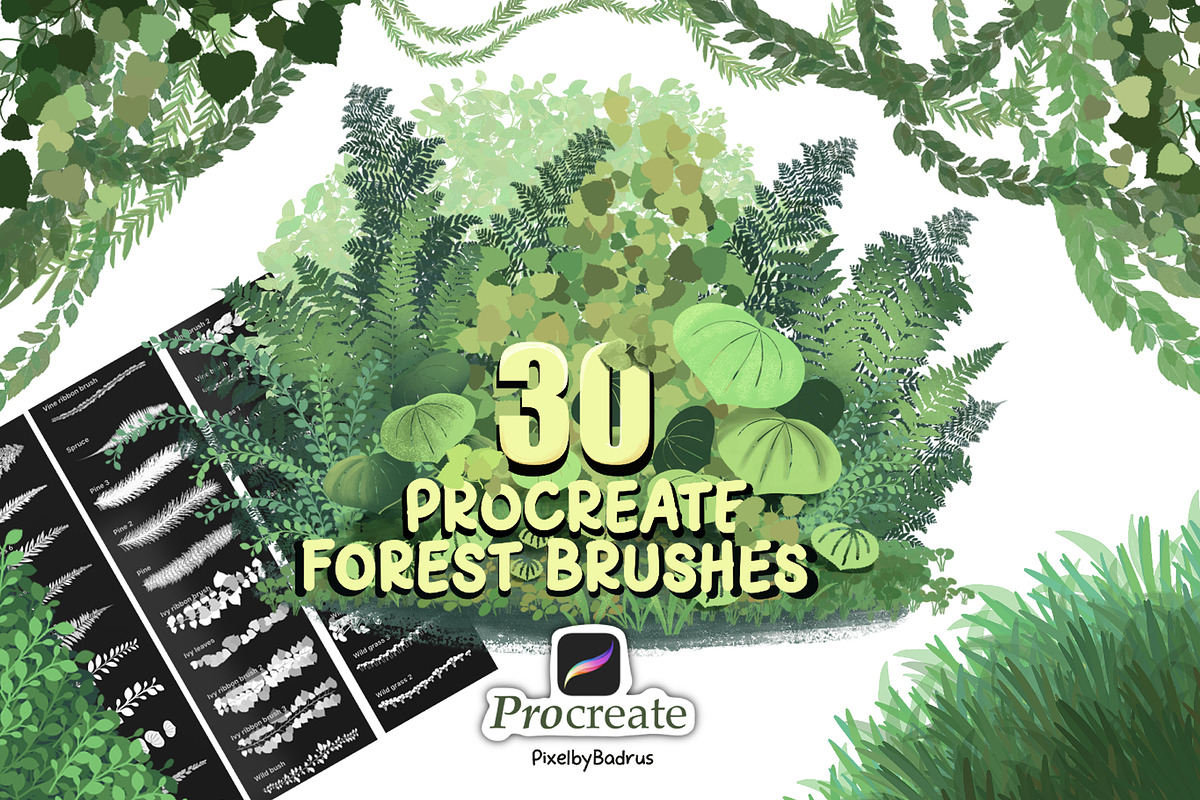 30 Forest Brushes for Procreate, a Brush Add-On by badrusblue (Photo 1 of 6)