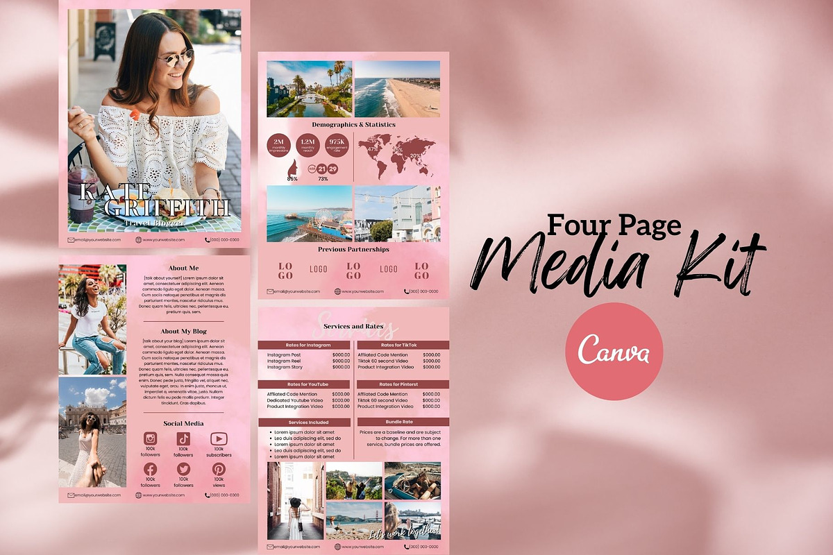 Four Page Media Kit in Pink, a Templates & Theme by ProductiveandFree (Photo 1 of 13)