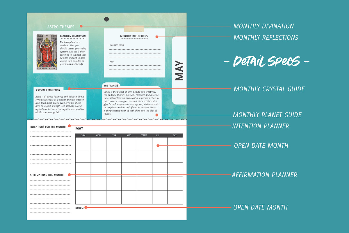12 Month Astrology Wall Calendar, a Stationery Template by Bella+Sophia Creative (Photo 3 of 3)