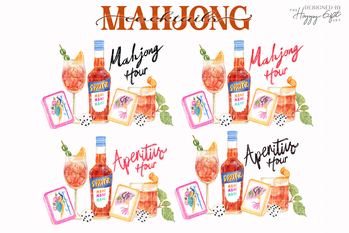 Aperitivo Mahjong Cocktails, a Food Illustration by TheHappyGiftArt (Photo 6 of 10)