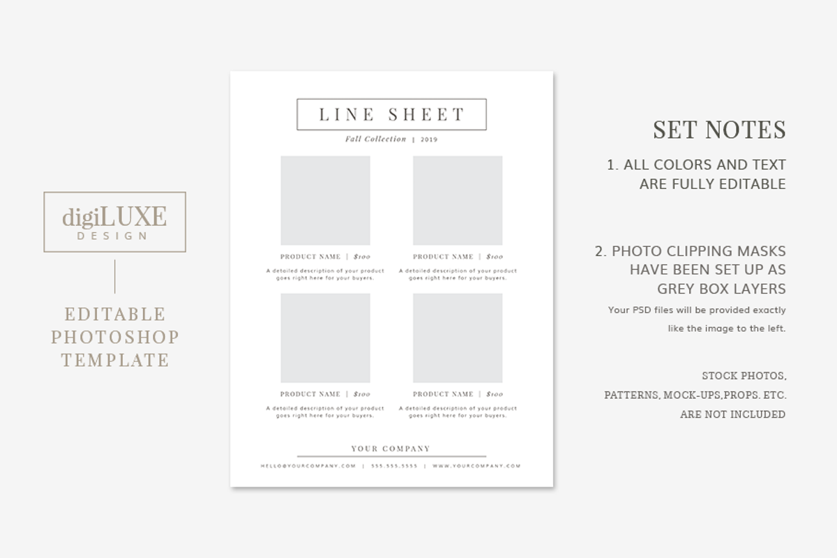Line Sheet Template PHOTOSHOP, a Flyer Template by Digiluxe (Photo 2 of 4)