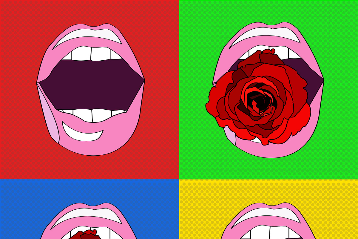 sexy pink lips , in the style of pop, an Illustration by OS
