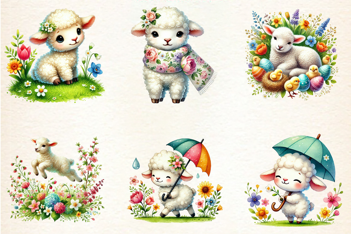 Spring Cute Lamb Clipart Bundle, a Seasonal Illustration by DreamArtGraphic (Photo 2 of 5)