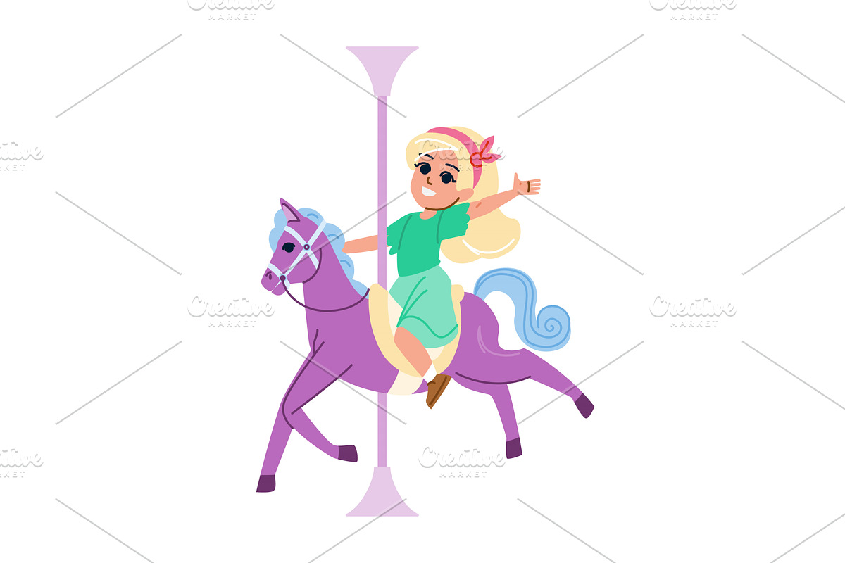 Girl riding carousel horse having, an Illustration by pikepicture