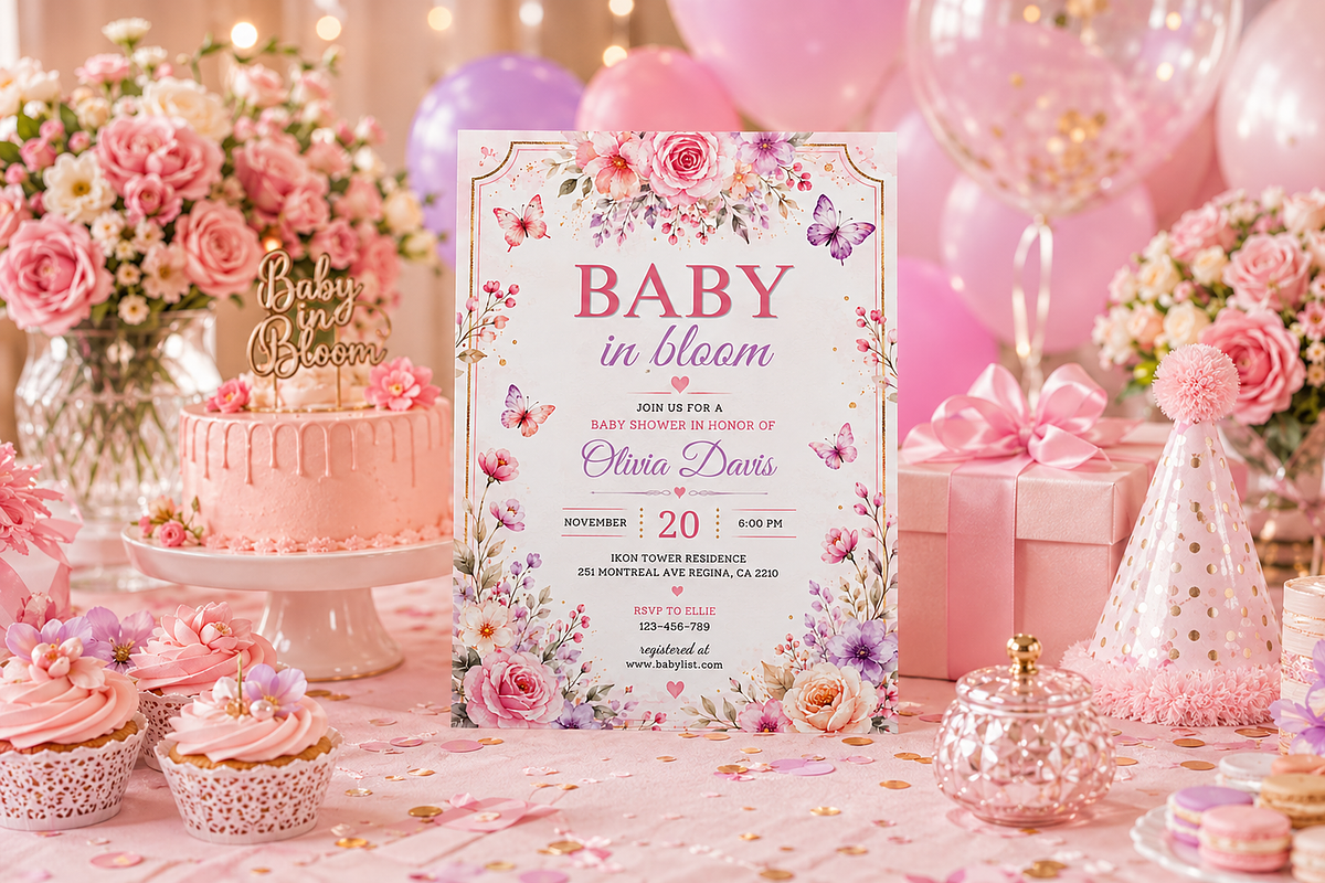 Baby in Bloom Shower Flyer Template, a Flyer Template by S Graphic Studio (Photo 5 of 11)