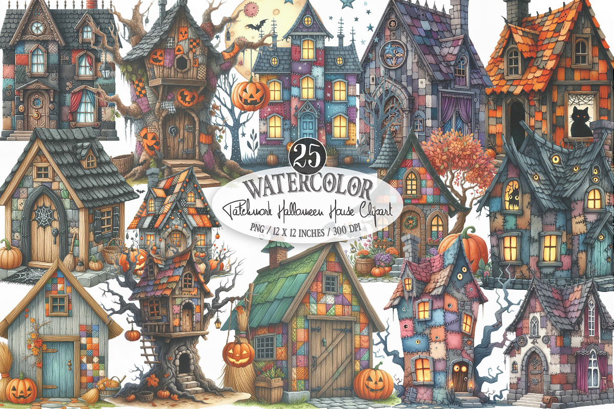 Patchwork Halloween House Clipart, an Illustration by Designking (Photo 1 of 4)