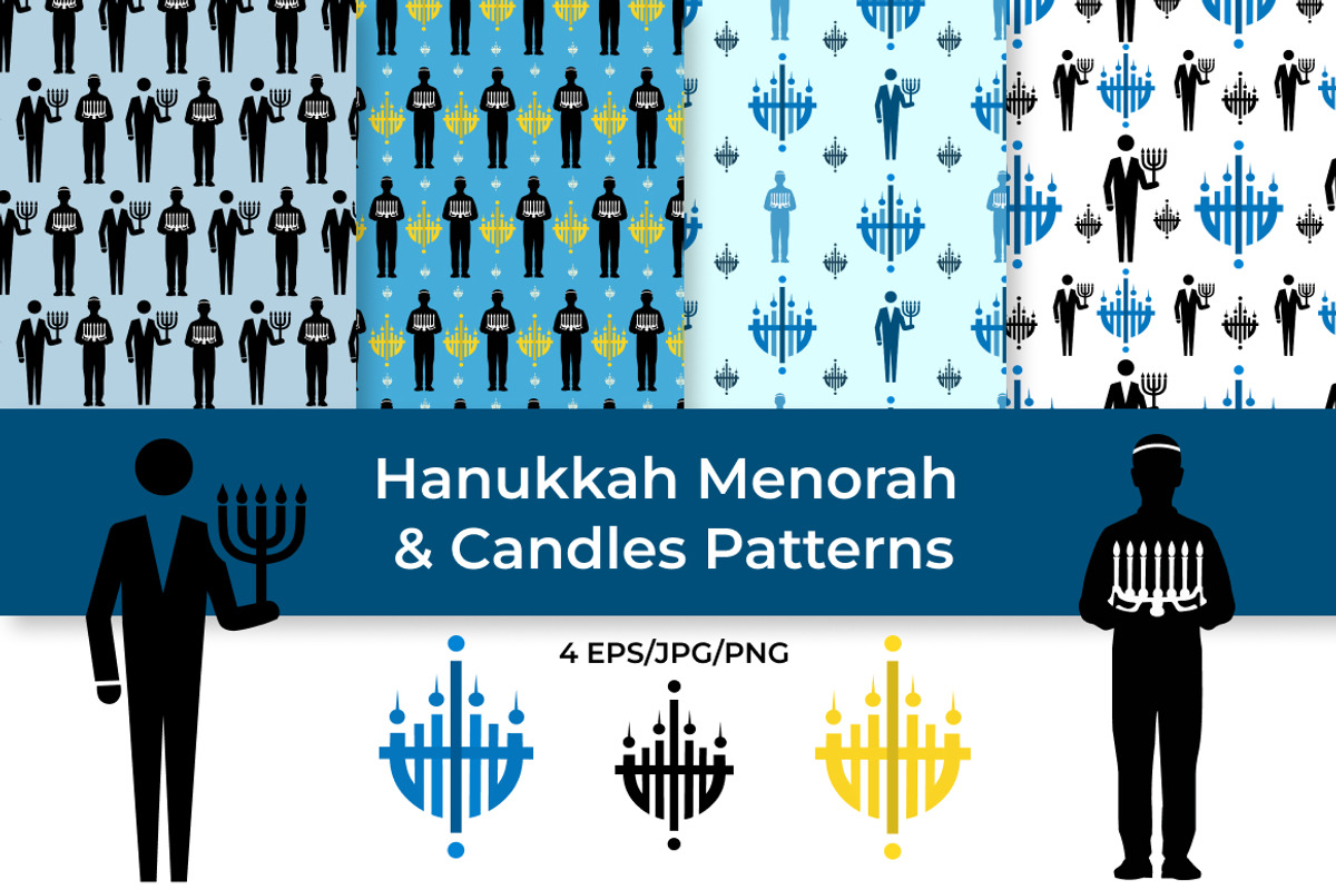 Hanukkah Menorah & Candles Patterns, a Decorative Illustration by InkyQueenArt (Photo 1 of 5)