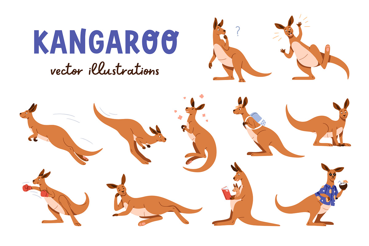 Cute happy kangaroo animals set, an Animal Illustration by Good Studio (Photo 1 of 15)