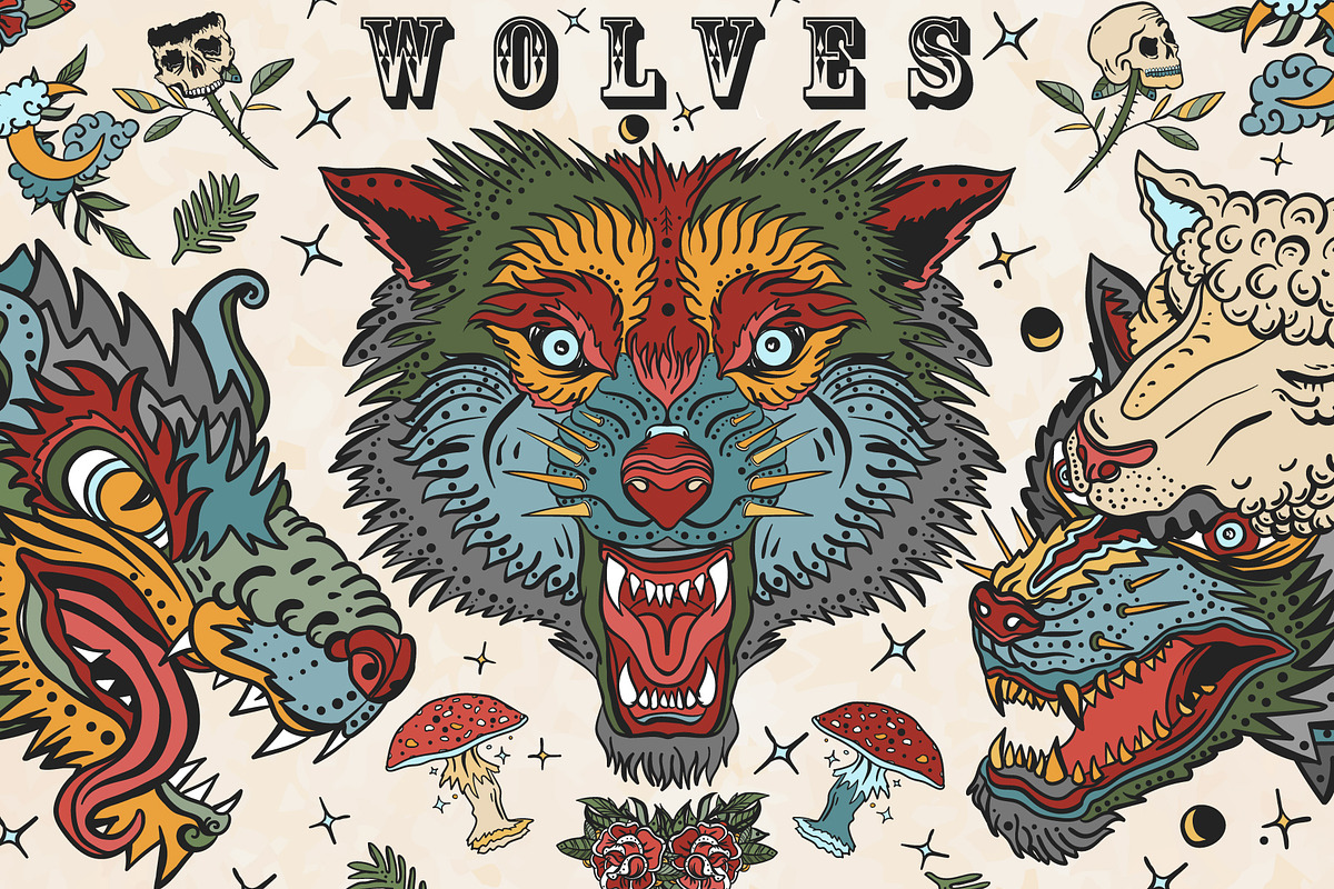 Wolves old school tattoo, a Graphic by intueri (Photo 1 of 7)