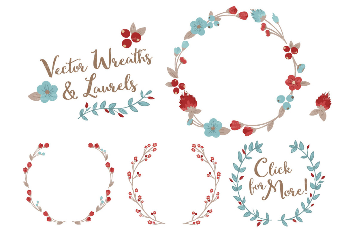 Red & Robin Egg Vector Flower Wreath, an Illustration by Amanda Ilkov (Photo 3 of 3)