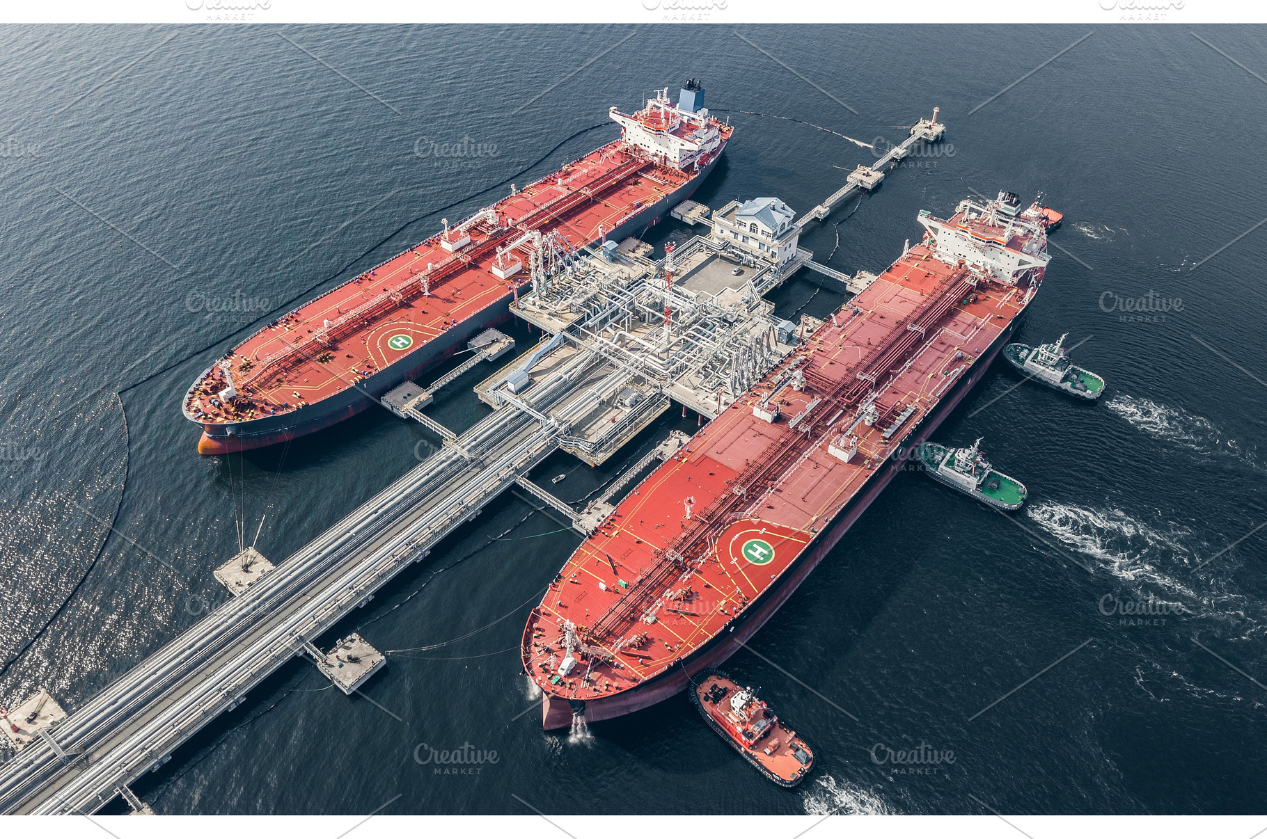 Aerial view of oil tankers in port, a Transportation Photo by a_medvedkov