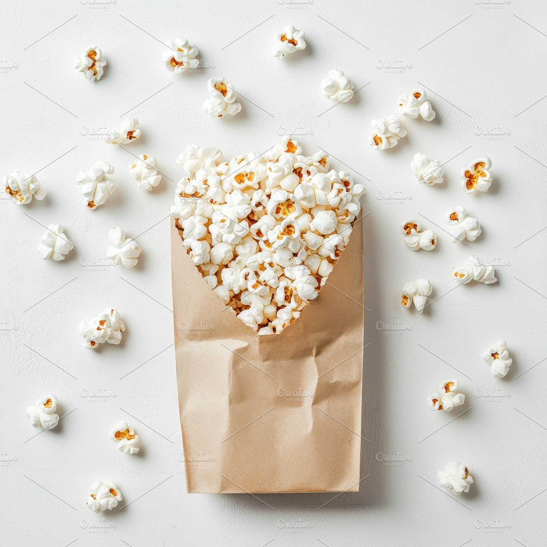 Paper bag with scattered fresh popco, a Food & Drink Photo by Pixeness Studio