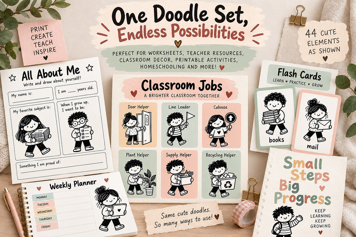 Classroom Jobs Doodle Clipart, an Education Illustration by PassionPNGcreation (Photo 3 of 3)
