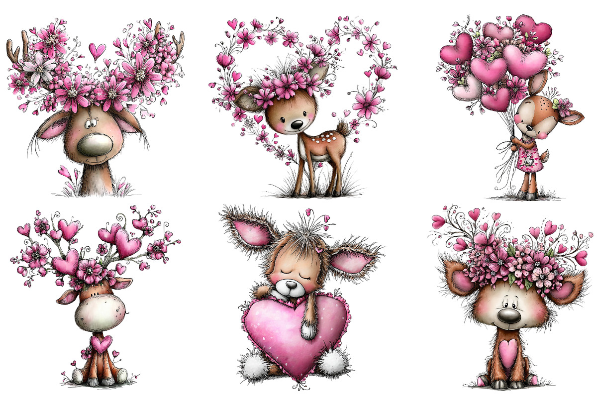 Valentine's Whimsical Deer Clipart, an Illustration by Dream Creation (Photo 2 of 5)